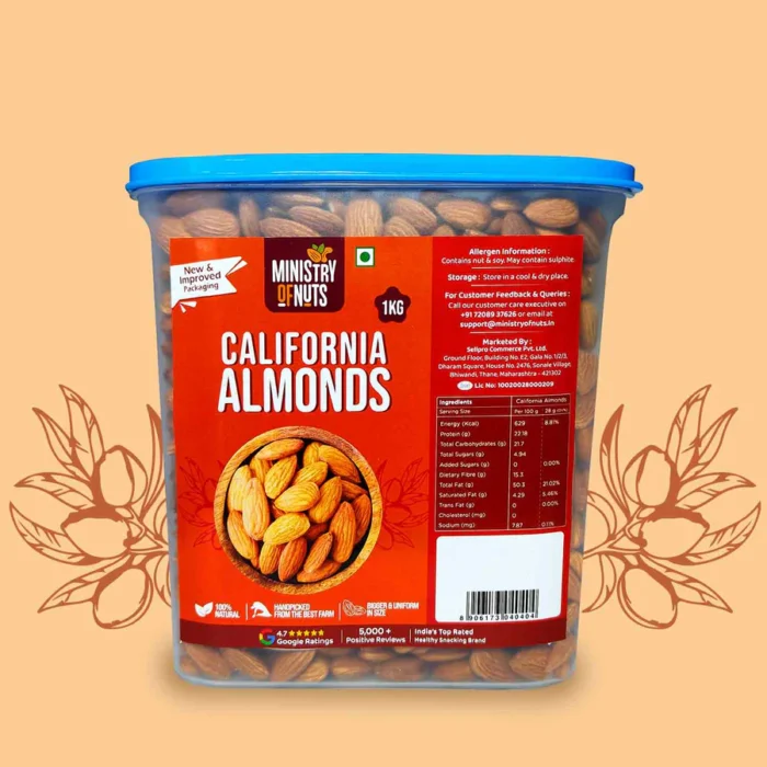 Premium California Almonds 1 KG (Badaam/Badam) FREE Container - Image 2